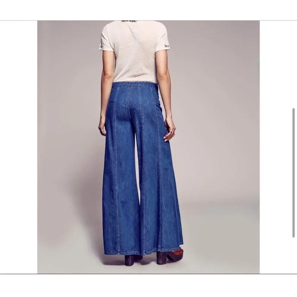 Free People Rare Vintage Super Wide Leg Jeans Size 6 - Picture 2 of 11